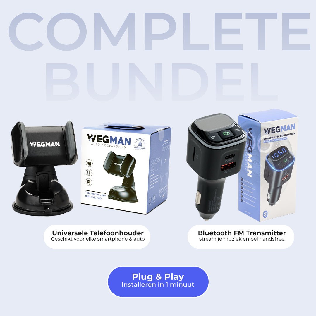 Gebruikstoepassing van de Wegman telefoonhouder en FM transmitter tijdens autorit