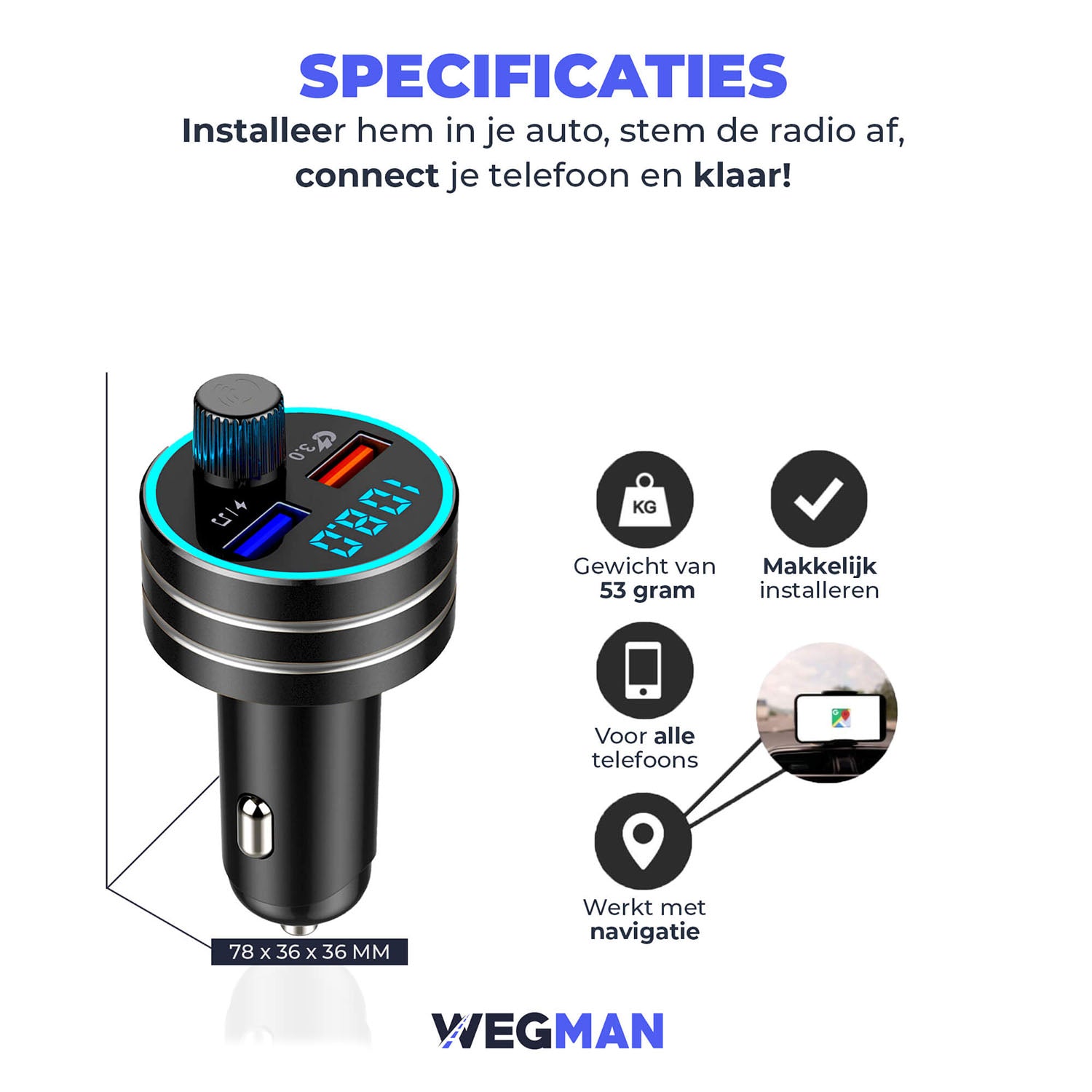 Specificaties van een Wegman FM Transmitter