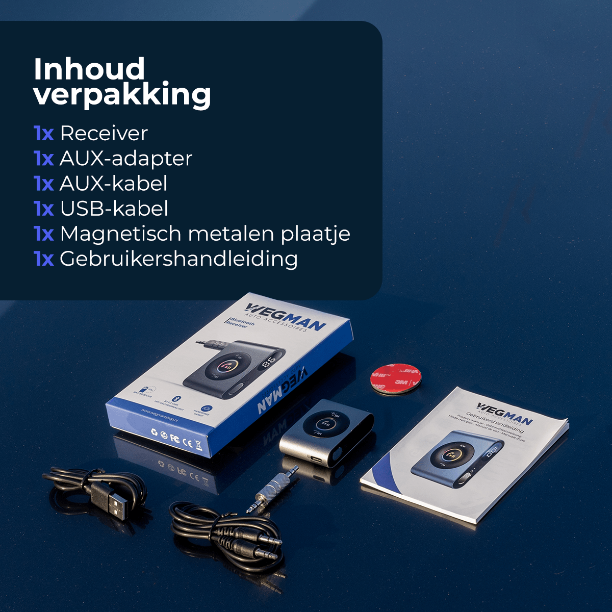 Inhoud van de verpakking van de Wegman Bluetooth receiver