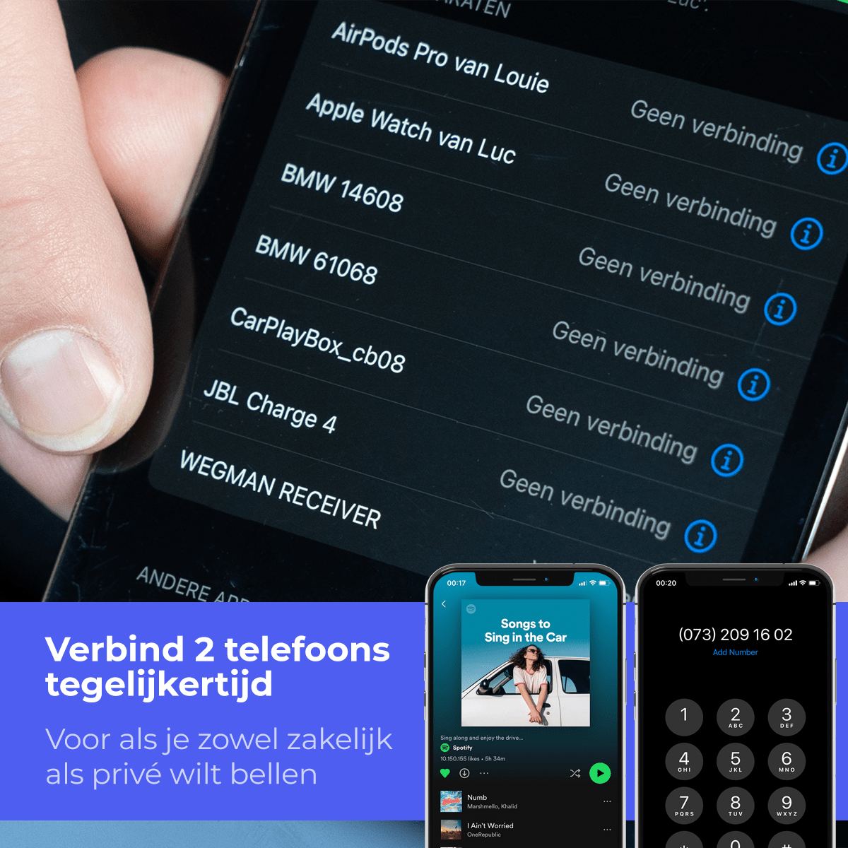 Verbind 2 telefoons tegelijkertijd met de Wegman bluetooth receiver
